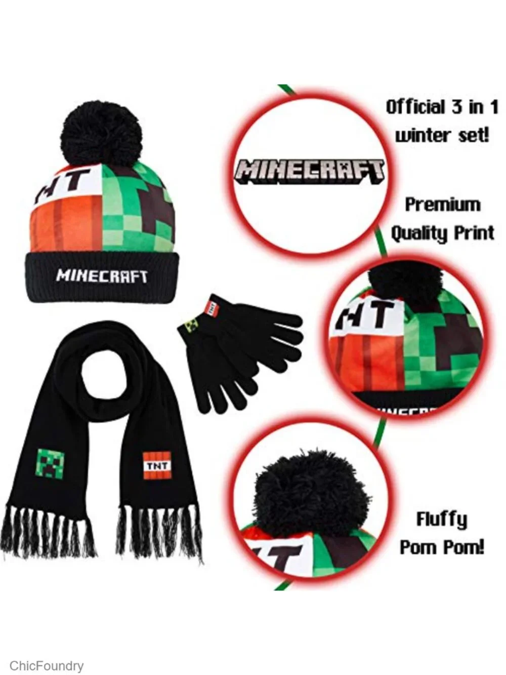 3 Piece Hat Scarf Gloves Set, Winter Accessories for Boys Teens